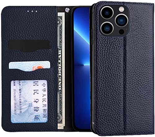 Coque iPhone 13 Pro Max portefeuille bleu, étui cuir rabat aimanté porte-cartes