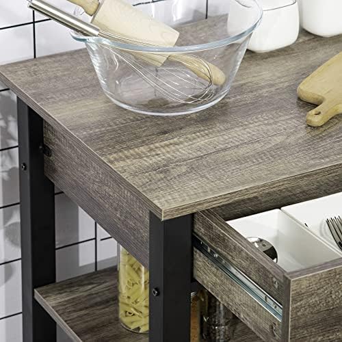 HOMCOM Kitchen Trolley Utility Cart on Wheels with Storage Shelves & Drawer for Dining Room, Oak