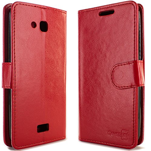 Compatible For Kyocera Hydro Air Case, Compatible For Kyocera Hydro Wave Case, Coveron® [Executive Series] Synthetic Leather Flip Folio Cover Pouch Lcd+Stand Case - Red #TOP30