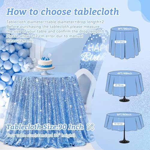 Image of B-COOL Round Sequin Tablecloth Party Decorations: 90 Inch Table Cloth Sequined Fabric Overlay for Indoor Outdoor Dining Parties