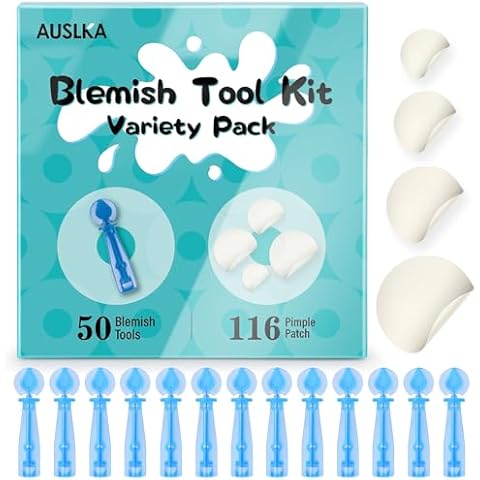 AUSLKA 50PCS Professional Disposable Blemish Pimple Popper Needles and 116 Count Pimple Stickers,Needles for Pimples,Blemish & Blackhead Removal Tools Cover