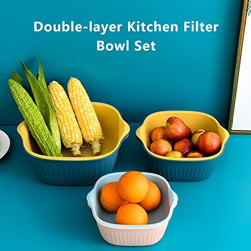 Nishore Conjunto de tigela de filtro de filtro de cozinha multifuncional 2 em 1 Bacia de drenagem gi