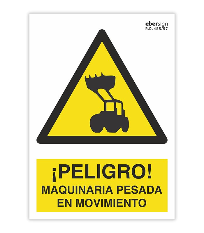EberSign | Señal de Advertencia '¡Peligro! Maquinaria Pesada en Movimiento' (A4)