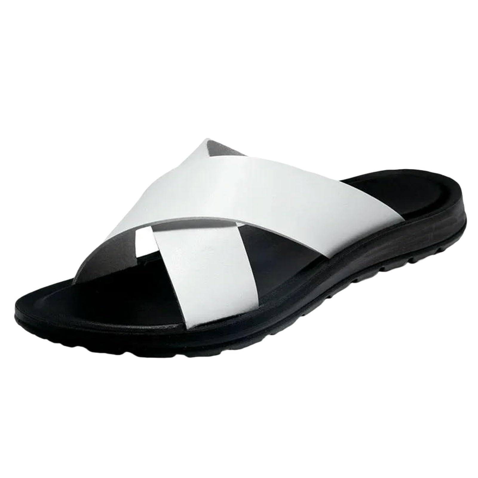 Claquettes Hommes Femme Chaussures Été Pantoufles Plage Slip sur Flats Homme Tongs Sandales-blanc-47