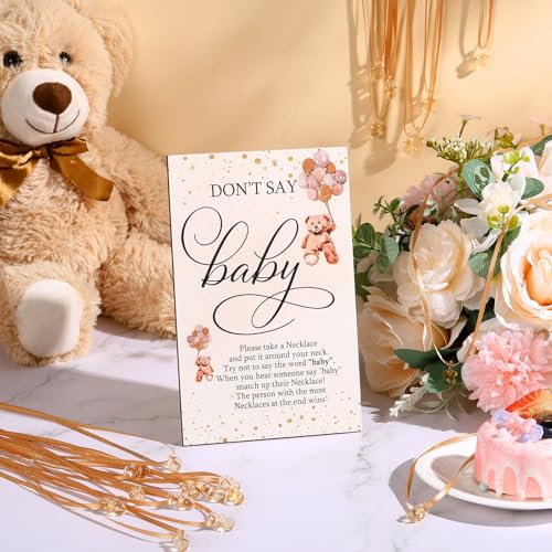 Image of Wesiti 51 Pcs Cool Baby Shower Game Wooden Sign Gift Sets 50 Baby Shower Pacifiers Necklace Acrylic Pacifier for Gender Reveal Party Favor(Bear,Brown)