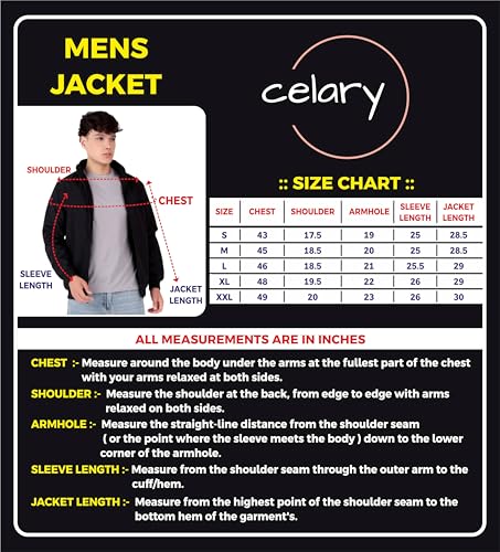 Image of Celary Men's Bomber Jacket Polyester Standard Length | Lightweight Casual Zip-Up Jacket | Stylish Slim Fit Outerwear for All Seasons