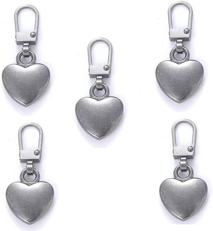 5Pcs Zipper Pull Heart Shaped Zipper Pull Replacement Metal Zipper Backpack Zippers Mend Fixer Repair for Coats Jackets Pants Luggage,Fasteners, Sewing Notions and Supplies (Gray)