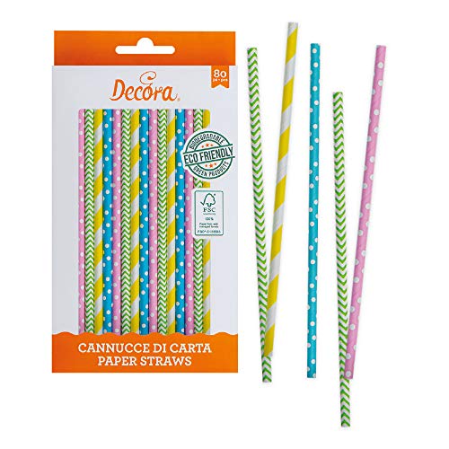 Decora 0350111 PAQUETE 80 PAJITAS DE PAPEL BIO SPRING Ø 6 X 210 MM, color surtidos (KB2B1)