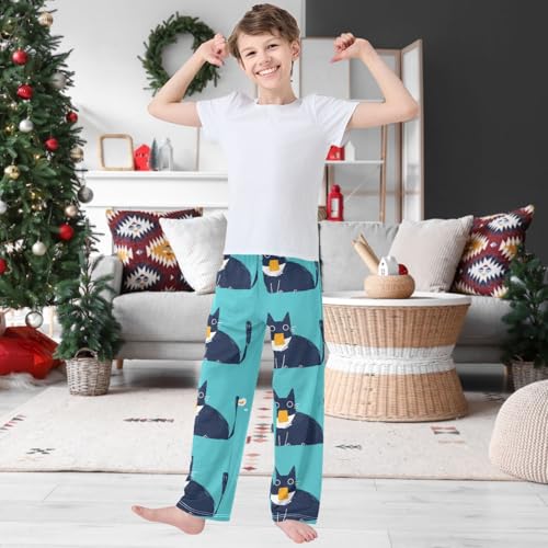 Boy's Pants Cute Blue Cat Jogger Pants Elastic Waist Long Bottoms Trousers with Pockets 6-14 Years2