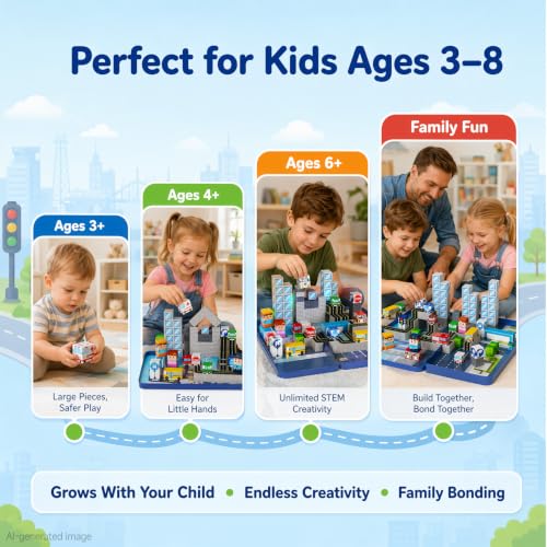 Image of Strong Magnetic Travel Blocks:Great for on-the-go Play Ages 3-8 | Ideal Travel Play for Car Backseats & Airplane Tray Tables-City Traffic Magnetic Blocks Set for Kids