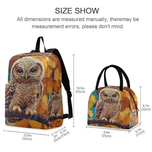 Backpack Lunch Box Set Large Capacity Travel Backpacks and Insulated Lunch Bag for Commute Hiking Picnic Cute Owl Print2