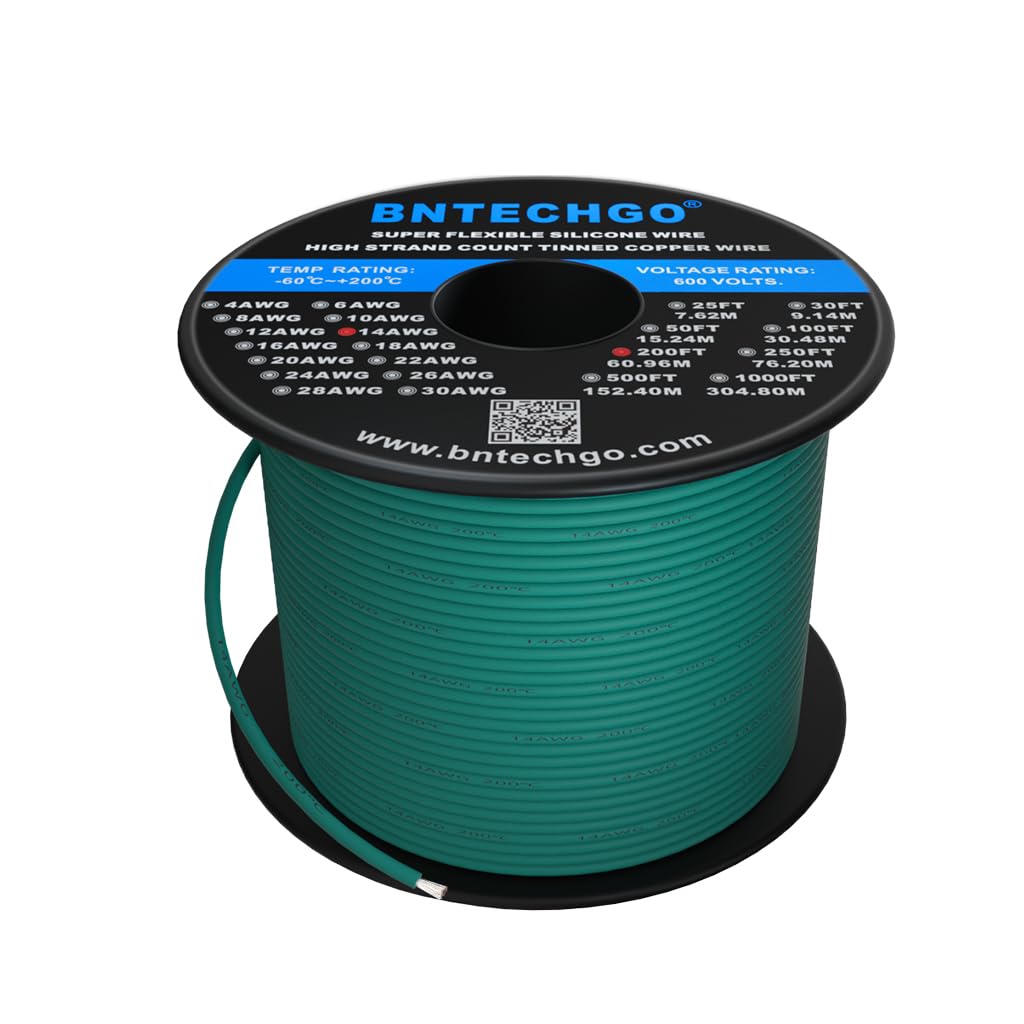 Câble silicone 14 AWG vert 200 pieds Bntechgo pour câblage souple - 8