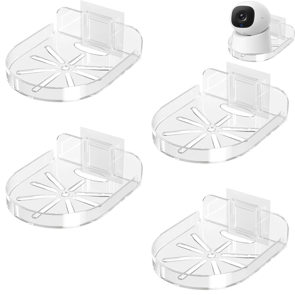 4 Pack Security Camera Wall Shelf Adhesive Wall Camera Mount Acrylic Baby Monitor Wall Mount Stand Tray for Indoor Small Items Security Cameras Speakers