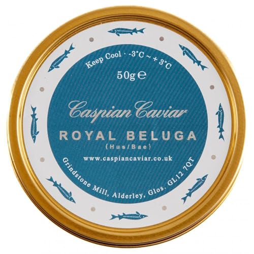 Caspian Caviar Royal Beluga Hybrid Caviar 50g | Premium Sturgeon Caviar | Malossol Large Dark Grey Pearls | Rich, Buttery & Creamy Flavour | Perfect for Festive Celebrations & Gifting