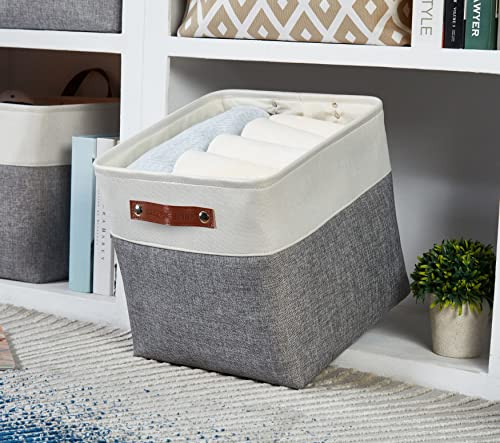 Image of DECOMOMO Foldable Storage Bin Collapsible Sturdy Cationic Fabric Storage Basket Cube W /Handles for Organizing Shelf Nursery Home Closet (Grey and White, Cube - 13 x 13 x 13-4 Pack)