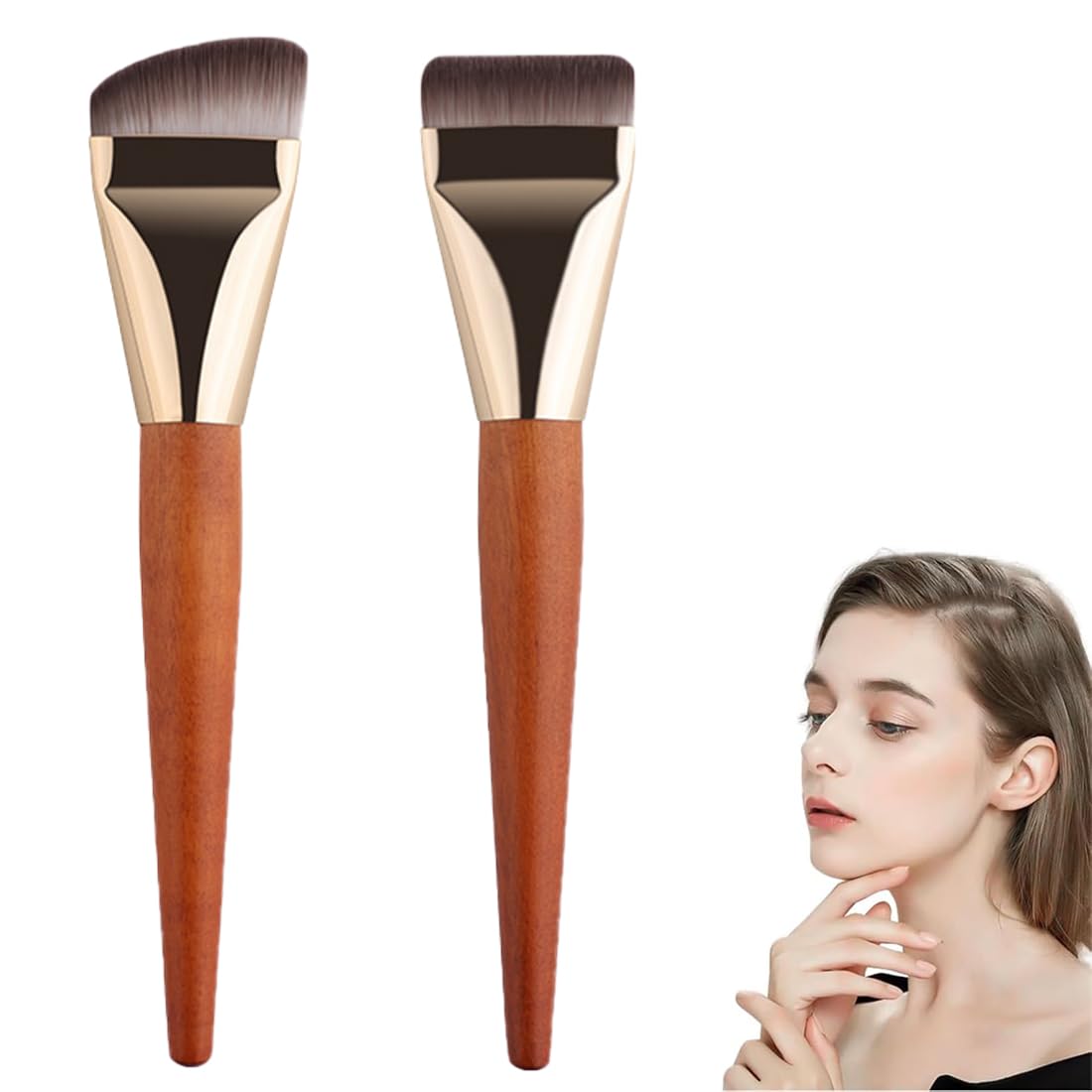 2 Ultra-Thin Foundation Pinsel & 2 Puderquasten – Makeup-Set Für Foundation, Concealer & Puder