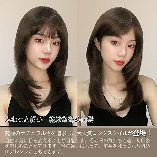 Amazon Co Jp Feshfen ウィッグ ロング セミロング ミディアム ストレート ぱっつん前髪 斜め前髪 分け目自由 フルウィッグ レディース かつら Wig 女性 手植え 自然 ファッション