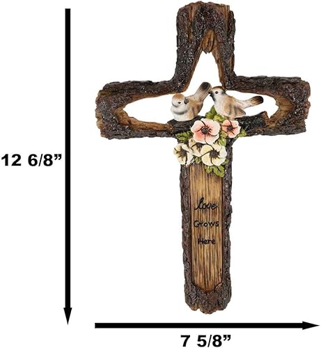 Miniatura 2 de Ebros Gift Rustic Western Love Grows Here Cheerful Birds On Nest Of Flowers - Placa decorativa de pared de madera sintética con diseño de pájaros en