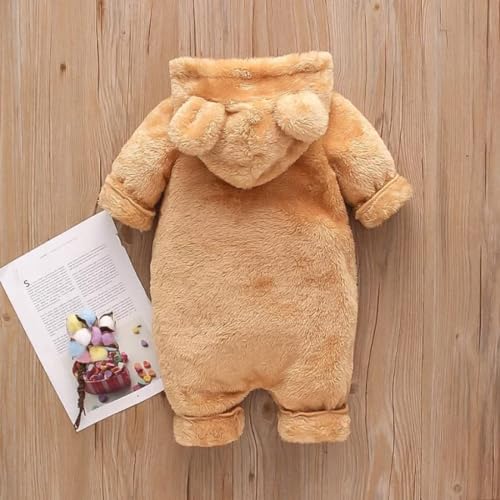 Image of BABYZONE Baby Bear Hooded Fleece Romper and Swaddle Wrap Set, Plush Teddy Design, Brown (2, Brown&Purple, Baby)