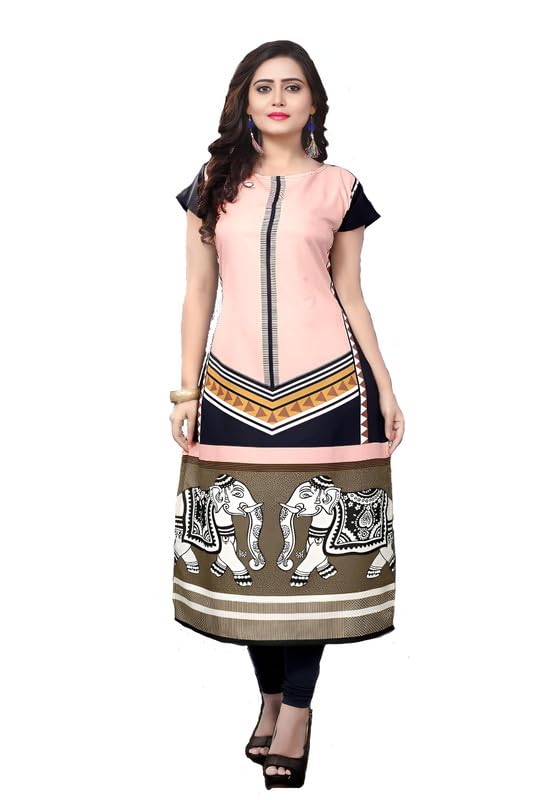 Women's Crepe Kurti with Stylish Elephant Print, Ethnic Wear for Casual & Festive Occasions Pink-image-28