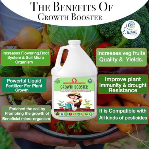 Image of Erwon All Plants Growth Booster Organic fertilizer, Powerful Essential Liquid Fertilizer for Plants Growth, flowers, vegetables and fruit plants (1000 ml)