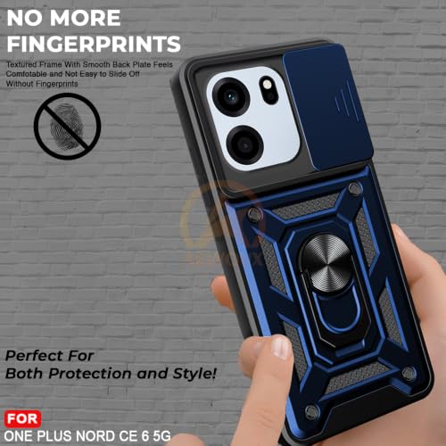 Image of Armor Bumper Back Cover Case for OnePlus Nord CE 6 5G Rotating Camera Cover, Ring Holder & Kickstand | Heavy Duty & 360 Degree Protection Back Cover for OnePlus Nord CE 6 5G (Blue)