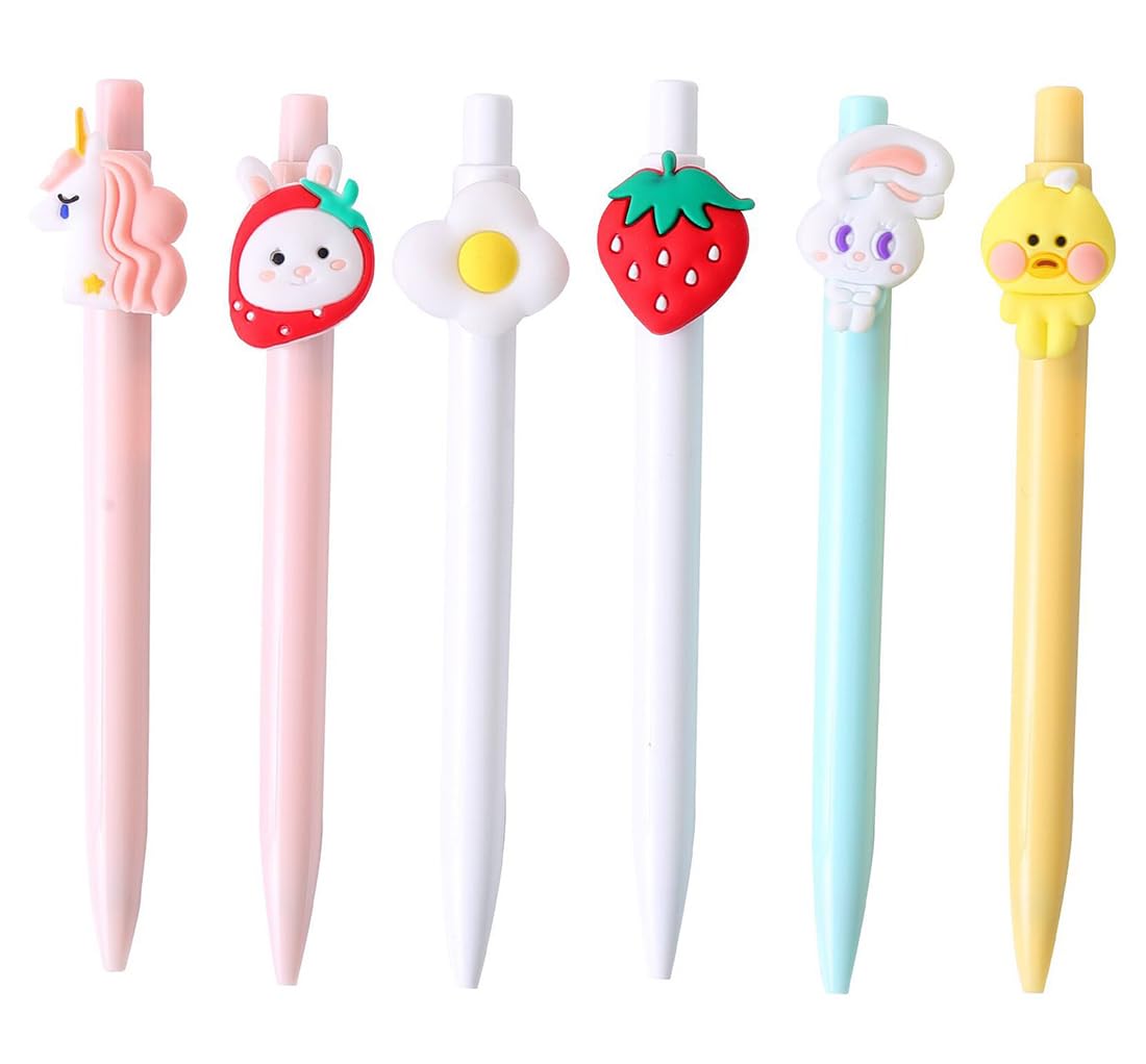 Ranvi 18 PCS Retractable Ballpoint Pen Cute Strawberry Rabbit Little Yellow Duck UnicornStyle Cartoon Animal Pens Black Ink for Stationery School Office