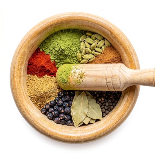 Miniatura 8 de Mge - Juego De Mortero Y Mazo - Mortero De Madera - Mortero De Cocina - Mortero De Cocina Para Triturar Especias - Molinillo Manual De Ajo, Hierbas - Triturador De Especias - Madera - 14 Cm