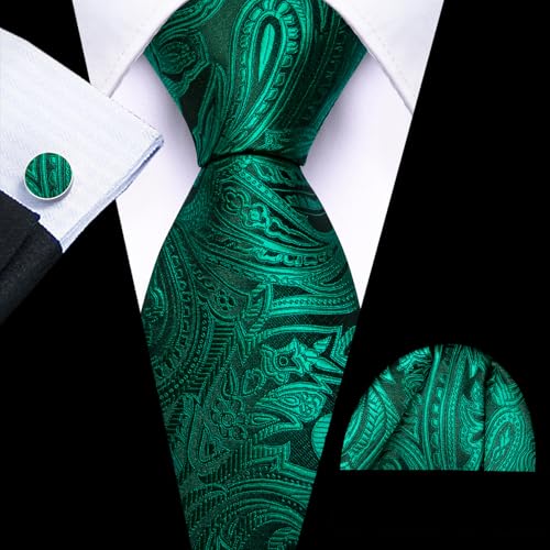 Image of Barry.Wang Men Tie Set Paisley Silk Necktie Pocket Square Cufflinks Formal Wedding Business Party