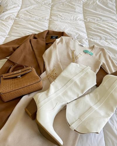 Arromic Cowboy Boots for Women Comfortable Womens Embroidered Western Cowgirl Knee High Boots Pointed Toe Zipper Chunky Heel Country Outfit Retro Tall Boots2