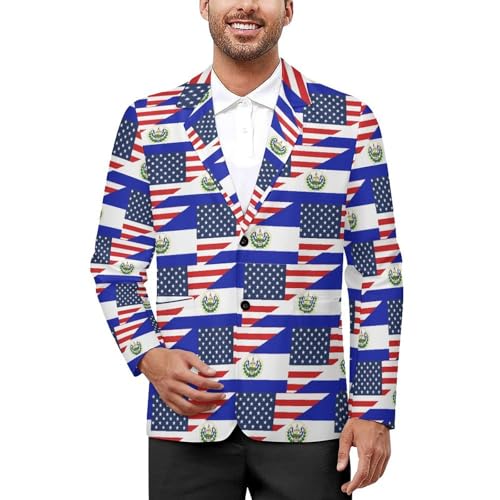 U.S. and El Flag Mens Suit Jacket Lapel Blazers V Neck Button Business Coat Tuxedo for Wedding Party