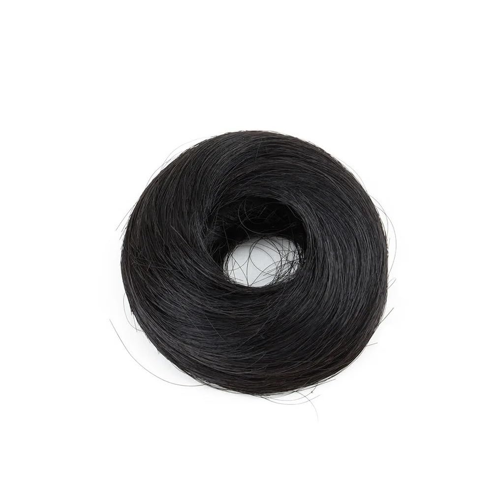 QRSTUVXZY Scrunchies Donut Wig Accessory Updo Buns Hairs Synthetic Piece Straight Chignon Extension Mini Rubber Band Hair Bun(Natural Black)