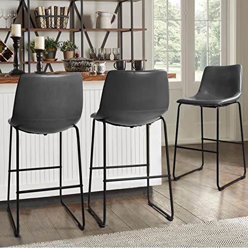Image of Waleaf 30 Inch Counter Height Bar Stools Set of 2, Faux Leather Bar Chairs