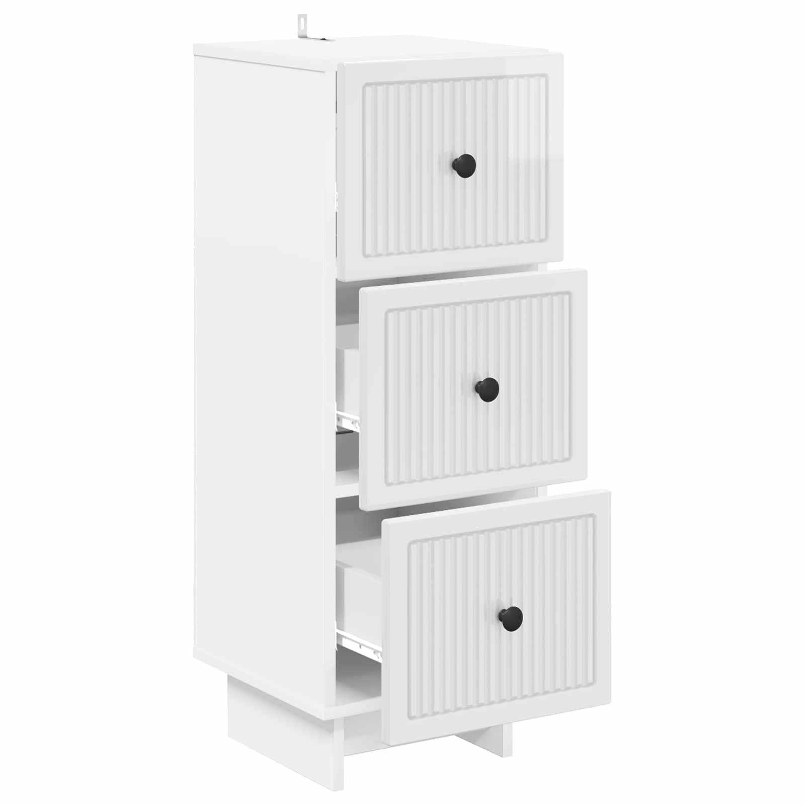 Cassettiera in legno bianco lucido, 33 x 34,5 x 90 cm, con 3 cassetti, per soggiorno, corridoio, ufficio, spazio e ordine