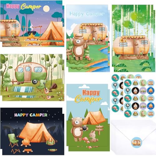Adventure Camp Greeting Cards - 12 Summer Camp Theme Notecards With Envelopes