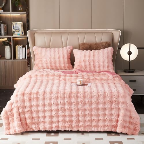 GKXLH Dick Flauschig Kunstfell aus Kaninchenfell Kuscheldecke(Rosa,230x250) – Ansicht 1