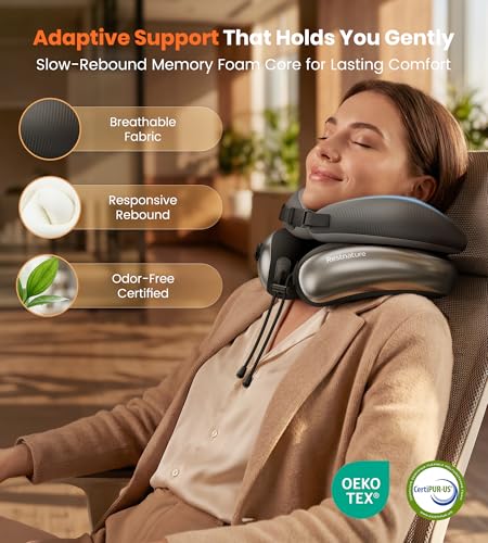Image of Neck Pillow for Traveling, Travel Pillows for Airplanes, Adjustable Neck Pillow Airplane Travel Essentials - 2 Layer Patented | Inflatable Air Loop & Memory Foam for 360 Ergonomic Support