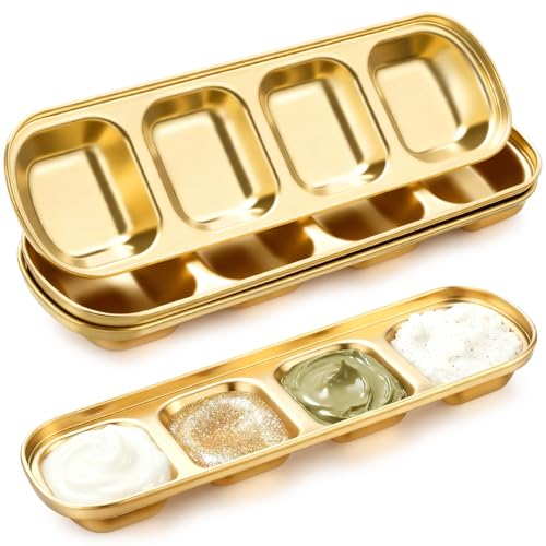 Image of 4 Pcs Esthetician Bowls Face Mask Tray Esthetician Supplies Stainless Steel Compartment Serving Tray Women Skincare Products Facial Bowl for Spa Salon Aesthetician Beauty, Nail Art (Gold,Large)