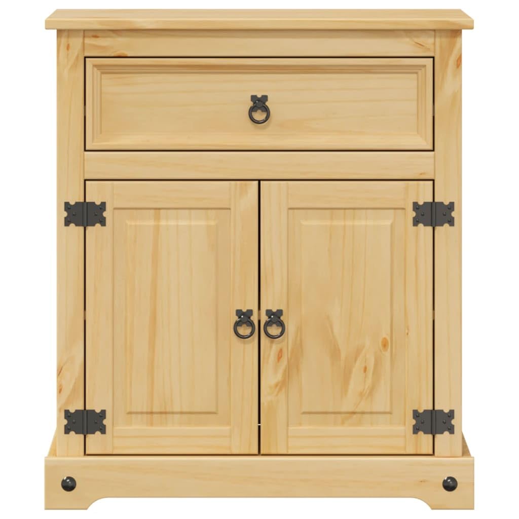 Szafka łazienkowa Corona z litego drewna sosnowego z wykończeniem woskiem miodowym, 70 x 33 x 80 cm, 1 szuflada, 2 drzwi, nie zajmuje dużo miejsca, meble łazienkowe z miejscem do