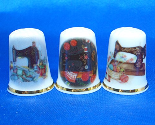BirchcroftPorcelain China Collectable - Set of Three Thimbles - Modern Sewing Machines