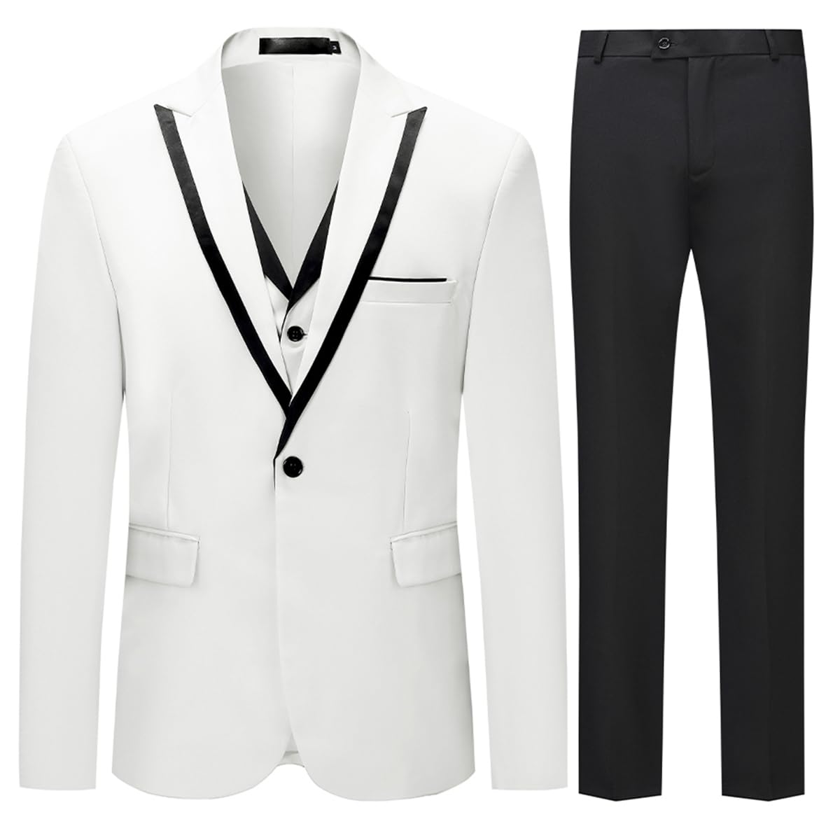 Allthemen Abito da Uomo in 3 Pezzi Slim Fit Completo da Sposa con Un Bottone Blazer da Abito per Lavoro Gilet Pantaloni per Matrimonio