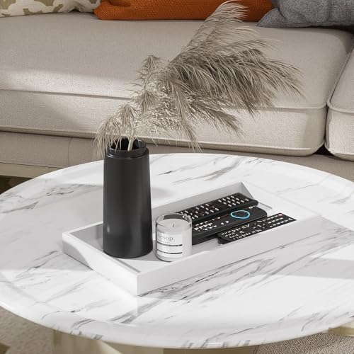 Image of ZHWS Bathroom Vanity Tray for Countertop Perfume Makeup Jewelry Candle Decor, Kitchen Tray for Soap Dispenser Spice Salt, Large Tray for Toilet Tank Paper, Serving Nightstand White 13 inchx6.5 inch