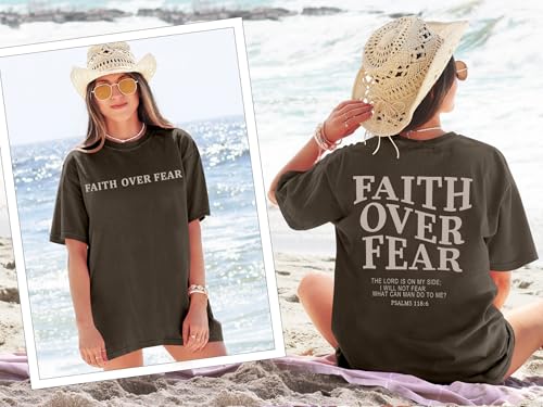 Oversized Tshirts for Women Christian Shirts Faith Over Fear Shirt Short Sleeve Jesus Tees Loose Casual Religious Tops2
