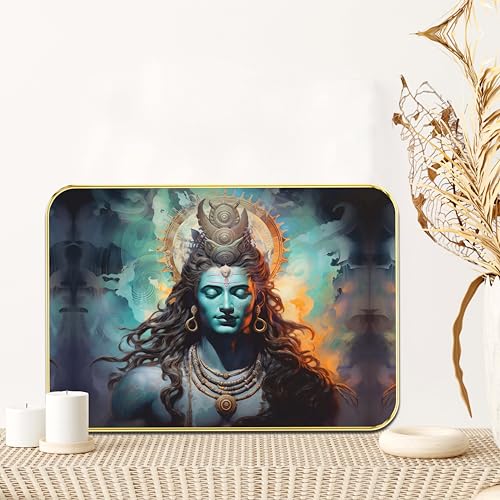 Image of SAF Lord Shiva Wall Art | Meditating Mahadev Painting on MDF Board | Spiritual Hindu God Wall Decor for Home, Living Room, Puja Room & Meditation Space (18 x 24 Inch) ETNF01-1020