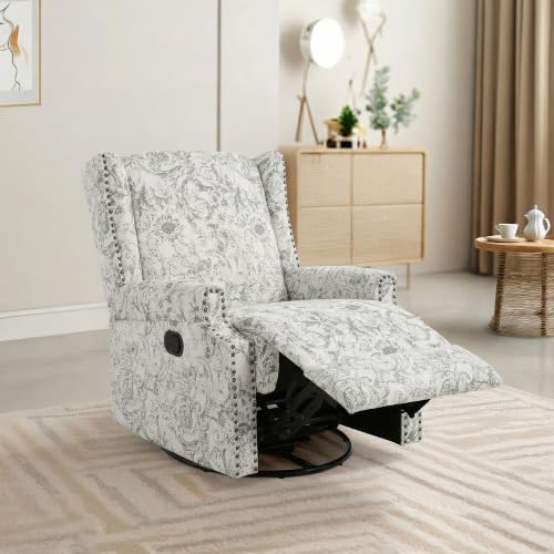Image of Swivel Rocker Recliner Chair, 360 Swivel Wingback Recliner Chairs for Adults, Upholstered Glider Rocking Chair with High Back, Deep Seat for Living Romm Bedroom, Rococo Light Gray