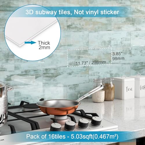 Image of BeNice Peel and Stick Backsplash for Kitchen Tile,Peel and Stick Tiles for Walls Tile Stickers Waterproof Marble Tile Backsplash 3.85 inchx11.73 inch(16Tiles) California Blue