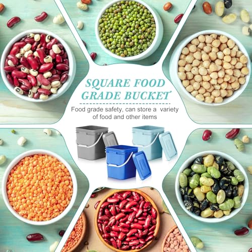Image of Mumufy 3 Pcs 3.5 Gallon Square Food Grade Bucket with Lid Square Bucket Pail Plastic Handles for Long Term Food Storage, Camping, Fishing, Home Organization Easy Stack and Store (Aqua,Gray,Blue)