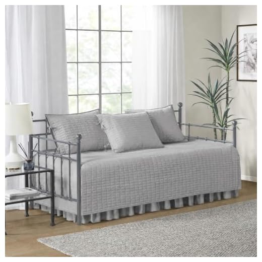 Comfort Spaces Daybed Cover - Luxe Double Sided-Quilting, All Season Cozy Bedding with Bedskirt, Matching Shams, Kienna Grey 75"x39" 5 Piece,100% Microfiber
