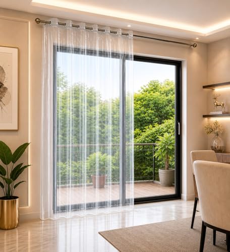 Image of 7 ft Solid Transparent AC Curtain | Waterproof Heavy-Duty 0.15 mm | Dust Wind Rain Protection, Mold & Mildew Resistant | All Season Use for Door, Window & Bathroom (Pack of 1)