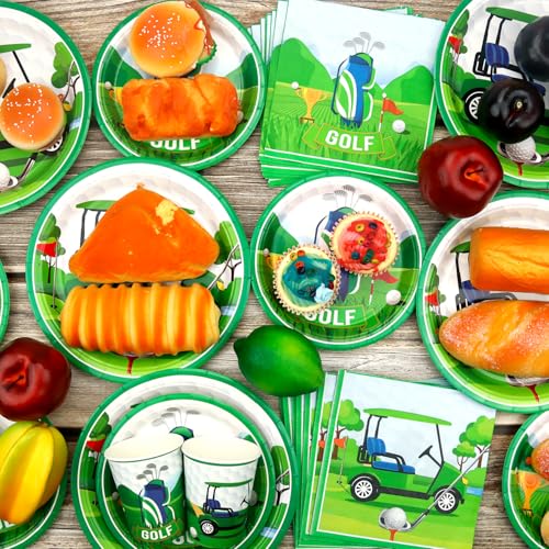 Obussgar Golf-Partydekoration – Golf-Geburtstagsparty-Geschirrzubehör einschließlich Teller, Becher, Servietten, Tischdecken, Strohhalme – für 20 Personen